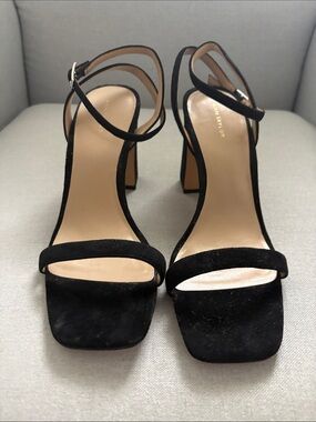 Ann Taylor Black Suede Ankle-Strap Block Heels